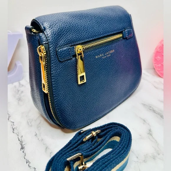 EUC Marc Jacobs Small Navy Blue Pebbled Leather Gotham Saddle Bag - Picture 7 of 15